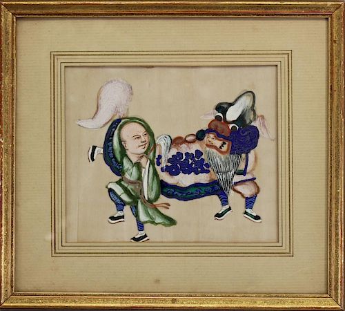 Antique Mixed Media Chinese Figural Painting