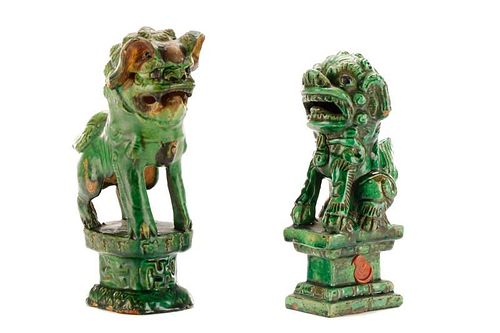 Two Chinese Green Glazed Ceramic Foo Dogs