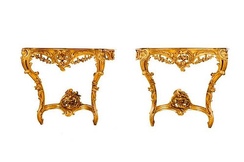 Fine French Marble & Giltwood Console Tables