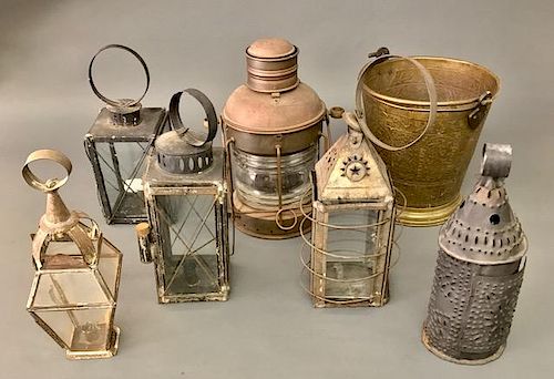 Ship's Brass Lantern, Brass Bucket, Tin Lanterns