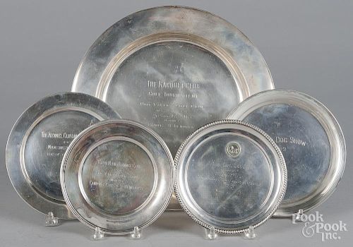 Five sterling silver trophy plaques for Bryn Mawr