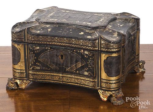 Chinese black lacquer tea caddy, ca. 1830