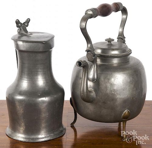 Continental pewter flagon and teapot, 18th/19th c.