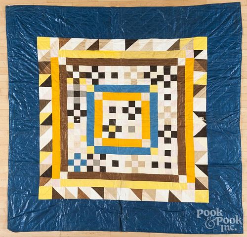 Block variant quilt with chintz border, late 19th