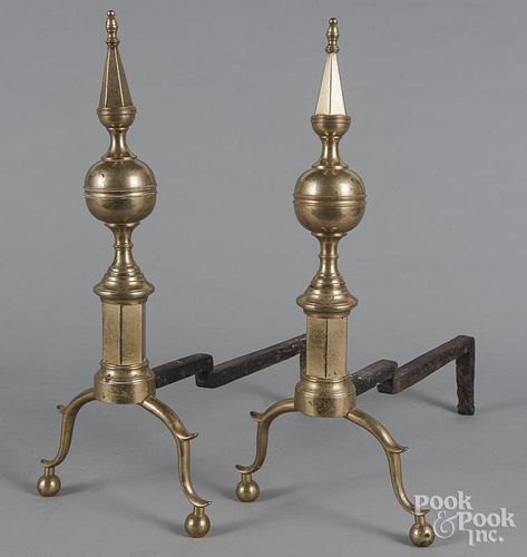 Pair of New York Federal brass andirons, ca. 1810