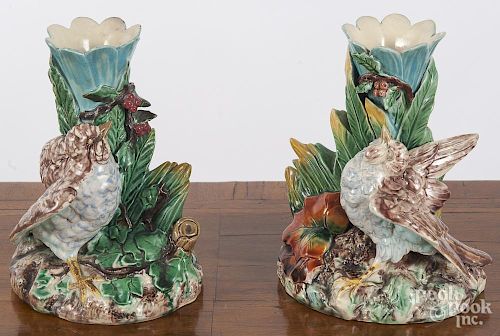 Pair of Royal Worcester Majolica vases, 6 1/2'' h.