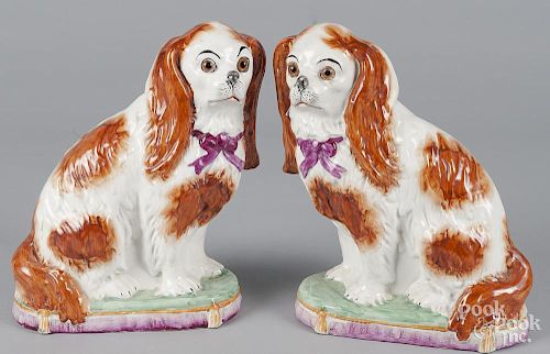 Pair of Staffordshire spaniels with glass eyes