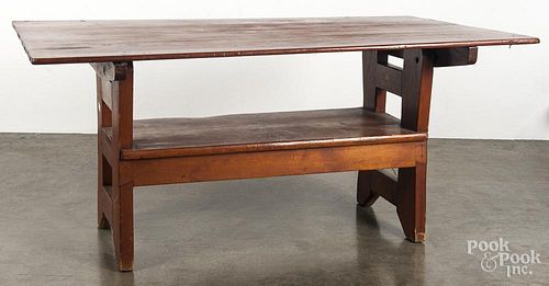 Pine bench table, late 19th c.