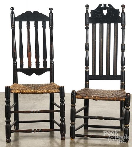 Two New England painted banister back chairs.