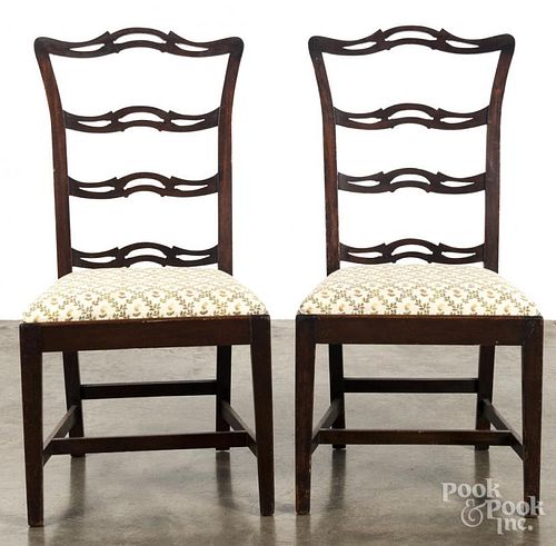 Pair of mahogany ribbonback dining chairs.