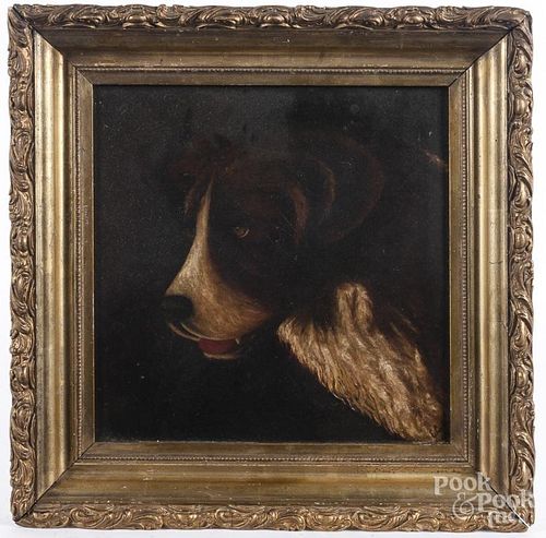 Oil on canvas dog portrait, ca. 1900.