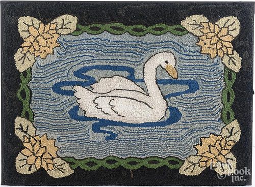 American hooked rug with swan, early 20th c.