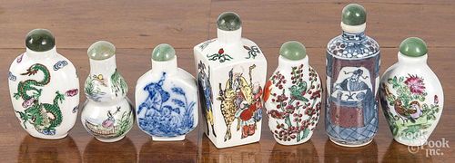 Seven Chinese porcelain snuff bottles.