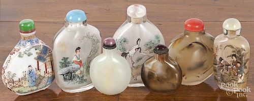 Seven Chinese glass and hardstone snuff bottles.