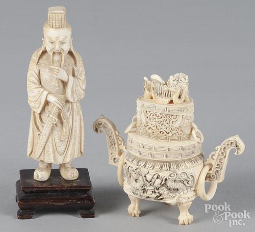 Chinese carved bone figure and urn