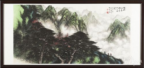 Chinese watercolor mountain landscape