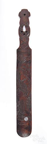 Chinese carved bamboo busk, late 19th c., 17'' l.