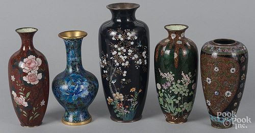 Five Chinese and Japanese cloisonné vases