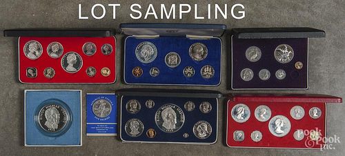 Collection of foreign medals, proof sets, etc,