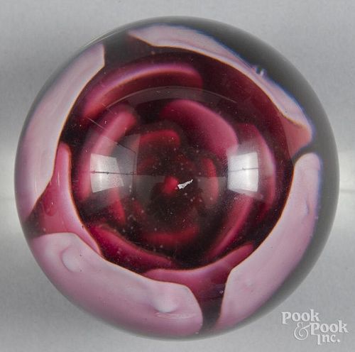 Millville style pink crimp rose paperweight