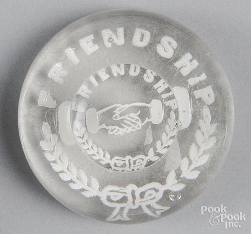 White frit Friendship paperweight