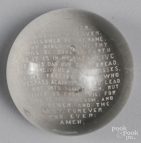 White frit Lord's Prayer paperweight, 3 5/8'' dia.