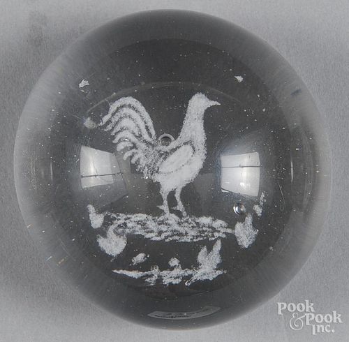 White frit paperweight, with a rooster