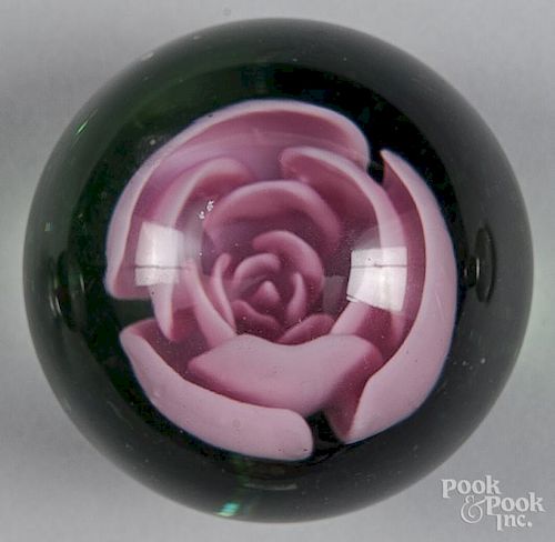 Joe St. Claire pink crimp rose paperweight
