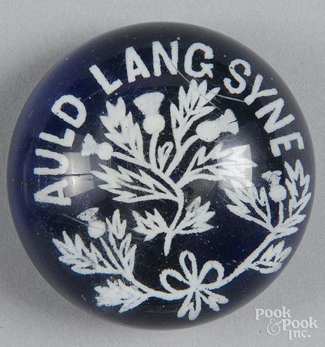 White frit Auld Lang Syne paperweight