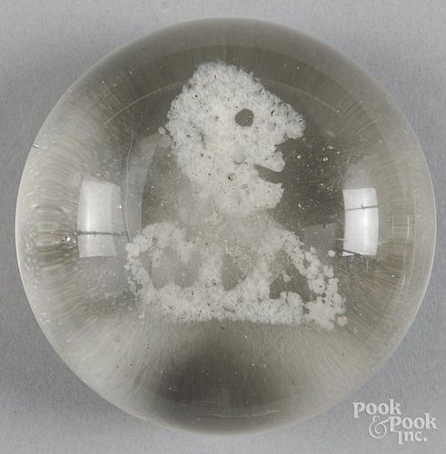 White frit paperweight, with the bust of a man