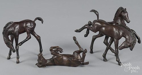 Three bronze horse groups, signed J. Parkerson