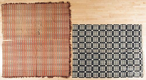 Two woven coverlets, ca. 1840.