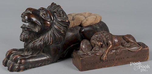Two Continental carved hardwood lions, 19th c.