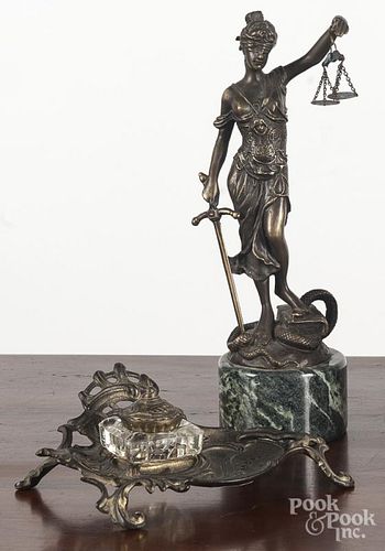 Patinated metal sculpture of Justice
