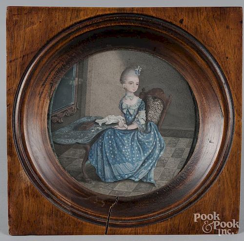 Miniature Continental gouache portrait of a woman