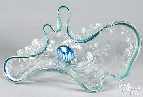 Large Dale Chihuly seafoam glass sculpture, 12'' h.