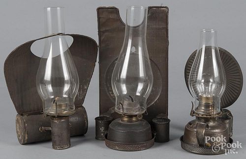 Three tin lanterns, 19th c., tallest - 13''.