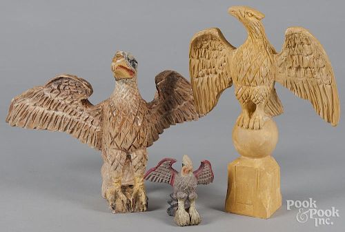 Guy Glatfelter, three carved pine eagles