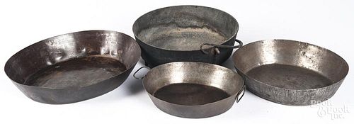 Three tin scrapple pans