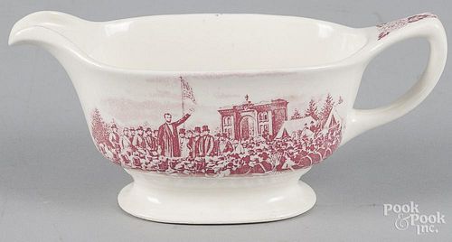 Staffordshire gravy boat, with transfer decoration