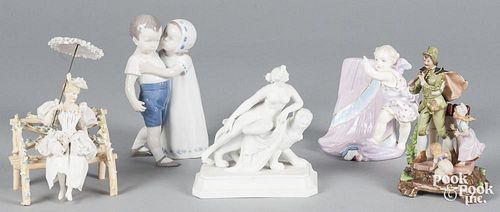 Five porcelain figurines, tallest - 6 1/2'' h.