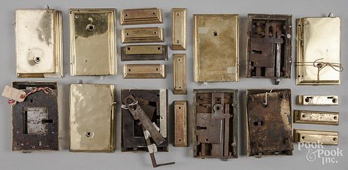 Ten brass and iron box door locks