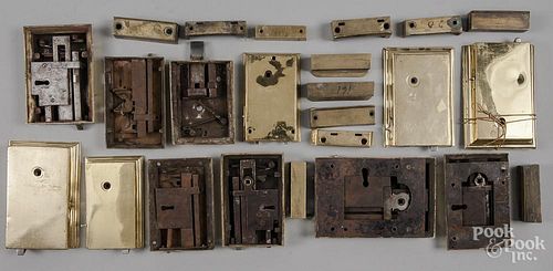Twelve brass and iron box door locks