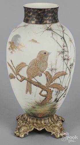 Japanesque porcelain vase with bronze base