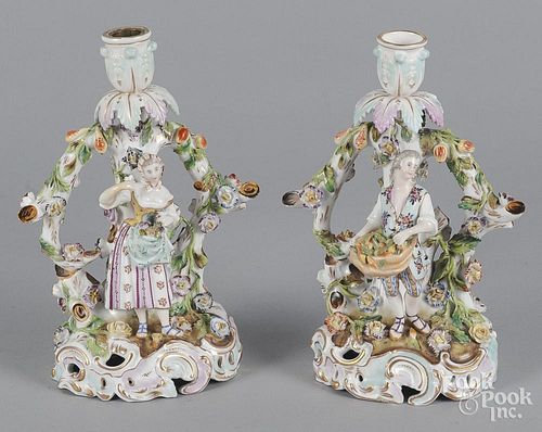Pair of Meissen style porcelain candleholders