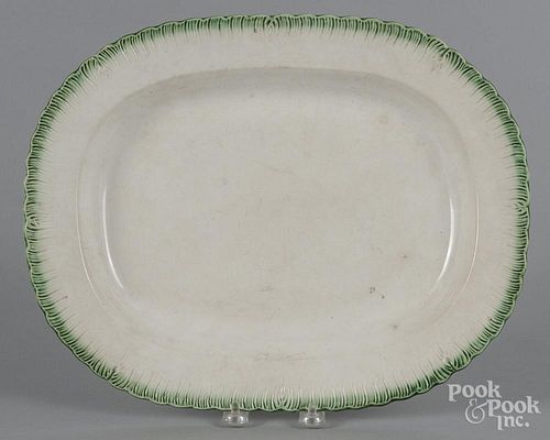 Pearlware green feather edge platter, 11 1/2'' l.