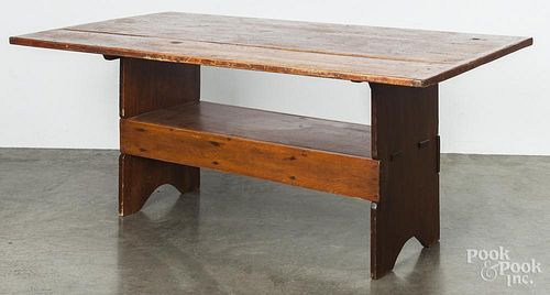 Large pine bench table, 19th c.