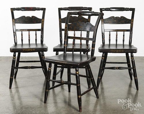 Set of four painted fancy chairs. 19th c.