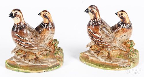 Pair of cast iron quail bookends, 5 3/4'' h.