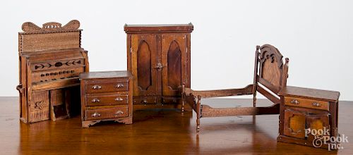 Collection of wood doll furniture